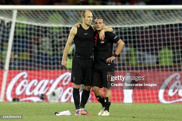 Wesley Sneijder of Holland, Arjen Robben of Holland disappointed during the EURO match between Portugal v Holland on June 17, 2012