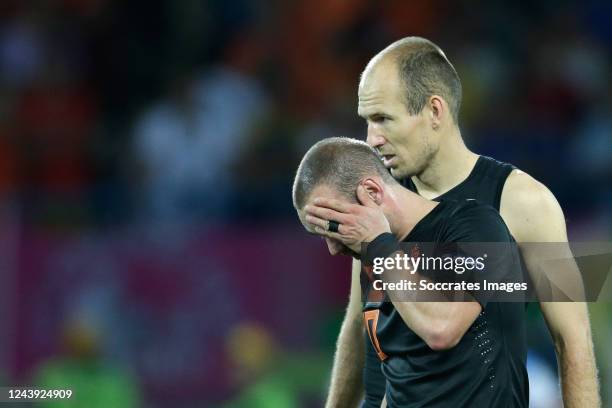 Wesley Sneijder of Holland, Arjen Robben of Holland disappointed during the EURO match between Portugal v Holland on June 17, 2012