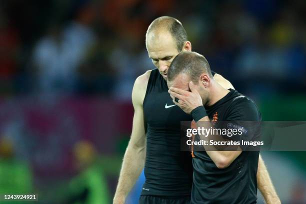 Wesley Sneijder of Holland, Arjen Robben of Holland disappointed during the EURO match between Portugal v Holland on June 17, 2012