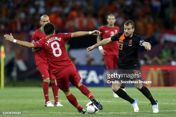 Rafael van der Vaart of Holland, Joao Moutinho of Portugal during the EURO match between Portugal v Holland on June 17, 2012