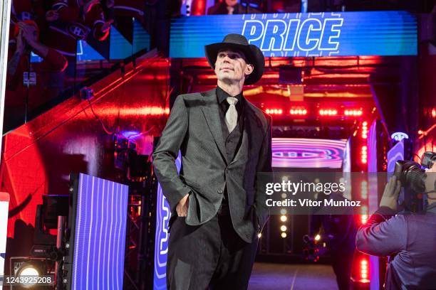 Carey Price of the Montreal Canadiens during the opening ceremony of the NHL regular season game between the Montreal Canadiens and the Toronto Maple...