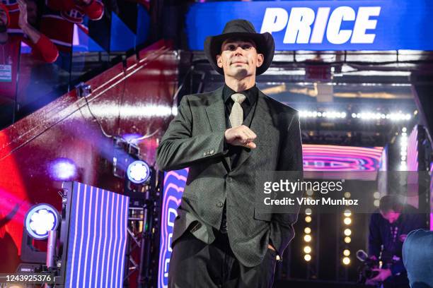 Carey Price of the Montreal Canadiens during the opening ceremony of the NHL regular season game between the Montreal Canadiens and the Toronto Maple...