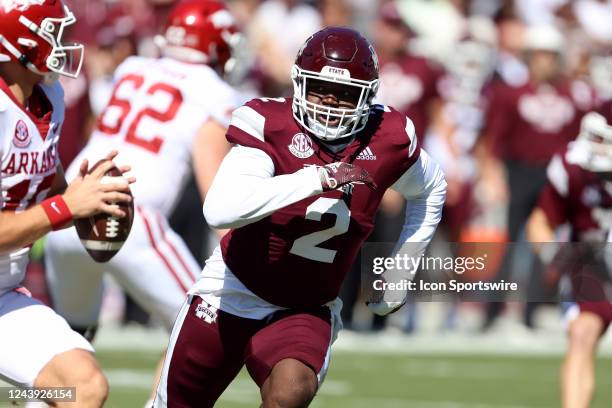 Mississippi State Bulldogs linebacker Tyrus Wheat during the game between the Mississippi State Bulldogs and the Arkansas Razorbacks on October 8,...