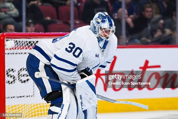 Toronto Maple Leafs goalie Matt Murray waits for a face-off during the Toronto Maple Leafs versus the Montreal Canadiens game on October 12 at Bell...