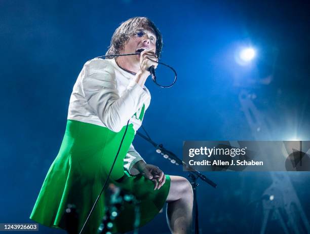 Inglewood, CA My Chemical Romance lead vocalist Gerard Way performs at the Kia Forum in Inglewood, Tuesday, Oct. 11, 2022.