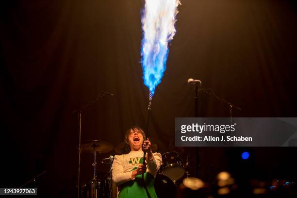 Inglewood, CA My Chemical Romance lead vocalist Gerard Way shoots flames out of a flame thrower while performing at the Kia Forum in Inglewood,...