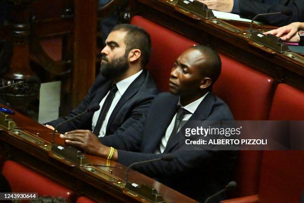 Italian-Ivorian coordinator of Italy's USB trade union Aboubakar Soumahoro is seen prior to the start of the vote for the new president of the...