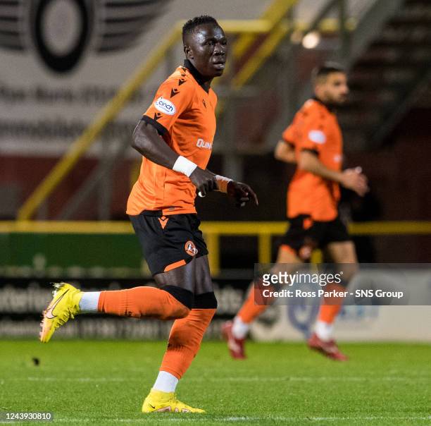 Sadat Anaku in action for Dundee United during a cinch Premiership match between Dundee United and Hibernian at Tannadice, on October 11 in Dundee,...