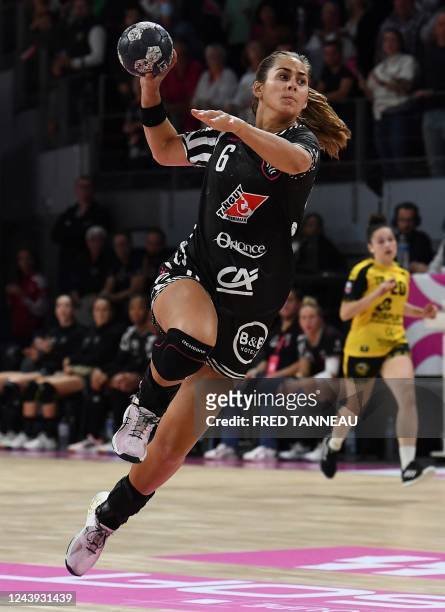 Brest's left back Helene Fauske is in action during the handball match between Brest and Plan-de-Cuques as part of the women's French championship on...