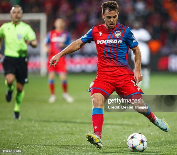 Pavel Bucha of Viktoria Plzen controls the Ball during the UEFA Champions League group C match between Viktoria Plzen and FC Bayern München at Doosan...