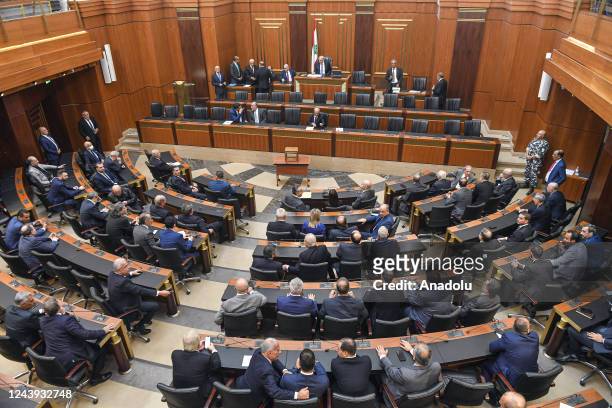 Lebanese Parliament members attend the second session of Parliament to elect a new president, at the Lebanese Parliament building in downtown Beirut,...