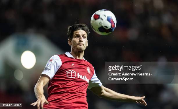 Bristol City's Timm Klose keeps his eye on the ball during the Sky Bet Championship between Bristol City and Preston North End at Ashton Gate on...