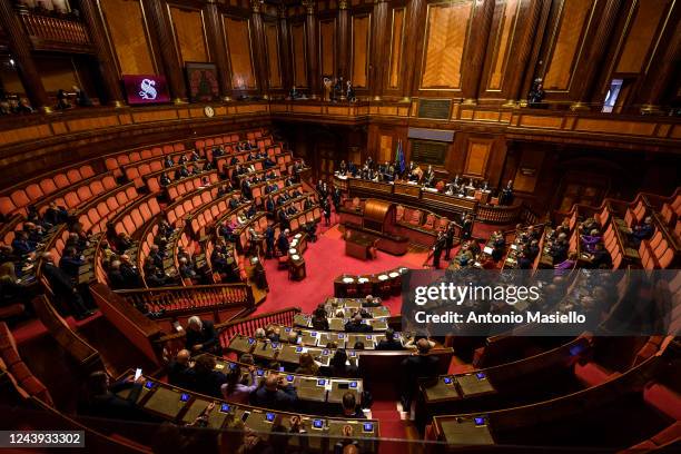 General view during the first session of the 19th legislature at the Senate, on October 13, 2022 in Rome, Italy. Italians voted in the 2022 Italian...