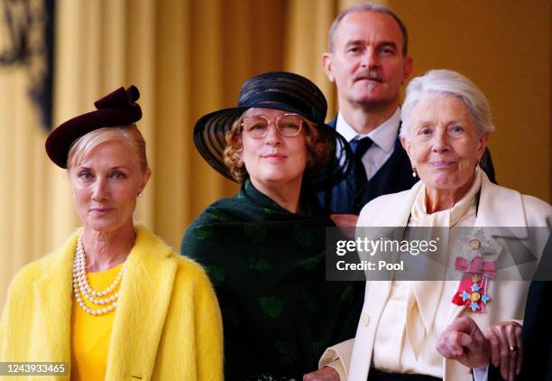 Dame Vanessa Redgrave poses alongside daughter Joely Richardson, son Carlos Nero and his wife Jennifer Nero, after being made a Dame Commander of the...