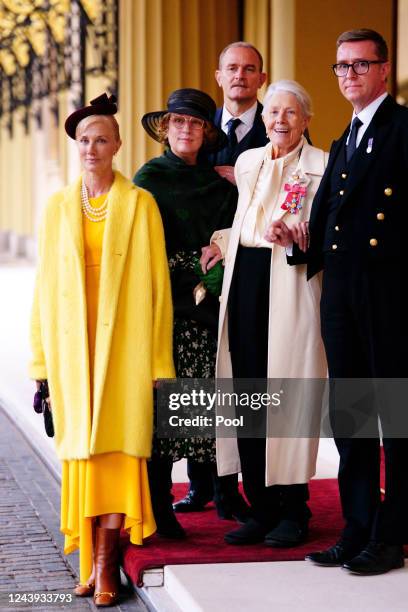 Dame Vanessa Redgrave poses alongside daughter Joely Richardson, son Carlos Nero and his wife Jennifer Nero, after being made a Dame Commander of the...