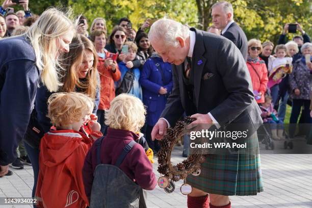 King Charles III visits the Burrell Collection to officially re-open it following its six-year long refurbishment, at Pollok Country Park on October...