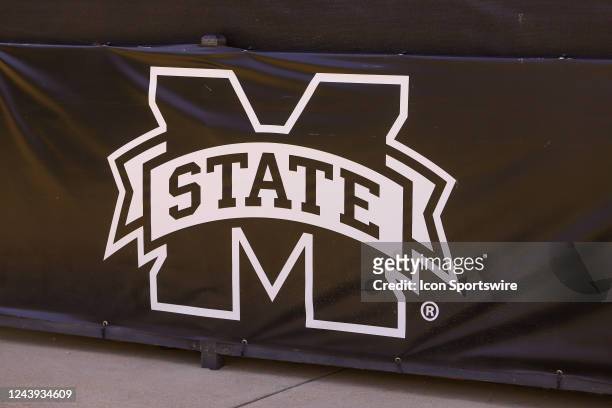 Mississippi State logo on a wall before the game between the Mississippi State Bulldogs and the Arkansas Razorbacks on October 8, 2022 at Davis Wade...