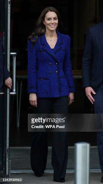 Catherine, Princess of Wales leaves following a visit to the Copper Box Arena in the Queen Elizabeth Olympic Park, in east London, to take part in an...