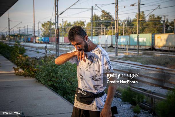 Asylum seekers as seen at Idomeni railway station, a few meters before the borderline between Greece and Northern Macedonia as seen resting and...