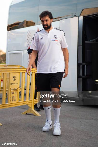 Sergio Llull, #23 of Real Madrid arriving to the arena prior the 2022/2023 Turkish Airlines EuroLeague Regular Season Round 2 match between FC...