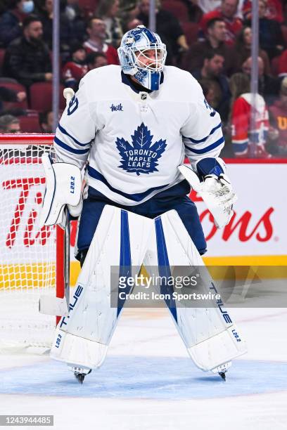 Look on Toronto Maple Leafs goalie Matt Murray during the Toronto Maple Leafs versus the Montreal Canadiens game on October 12 at Bell Centre in...