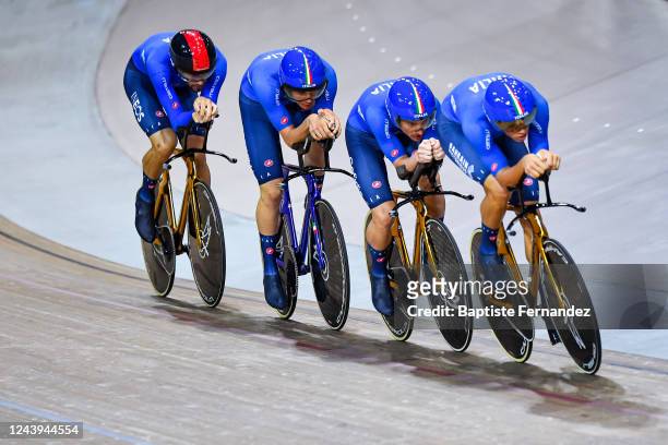Filippo GANNA of Italy, Francesco LAMON of Italy, Jonathan MILAN of Italy and Manilo MORO of Italy in action on the Mens Team Pursuit final race...