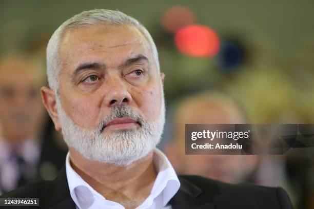 Ismail Haniyeh , Head of the Hamas Political Bureau attends a signing ceremony of reconciliation agreement at the Congress Palace in Algiers, Algeria...