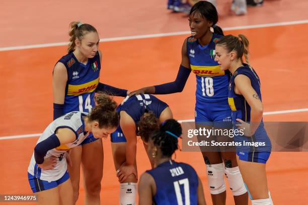 Monica De Gennaro of Italy, Elena Pietrini of Italy, Anna Danesi of Italy, Paola Ogechi Egonu of Italy, Alessia Orro of Italy during the match...