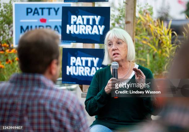 Sen. Patty Murray speaks during a small business town hall campaign event at Hellbent Brewing Company on October 13, 2022 in Seattle, Washington....