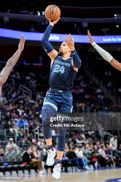 Dillon Brooks of the Memphis Grizzlies shoots the ball against the Detroit Pistons during the third quarter at Little Caesars Arena on October 13,...