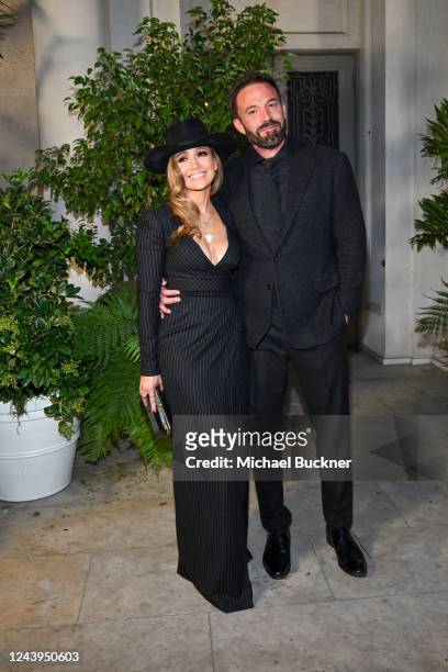 Jennifer Lopez and Ben Affleck at the Ralph Lauren Spring 2023 ready to wear runway show held at The Huntington Museum and Gardens on October 13,...