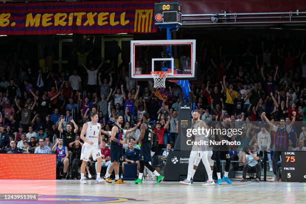 Barcelona and the supporters celebrates after Euroliga match between FC Barcelona and Real Madrid in Palau Blaugrana ,Barcelona,13 October,2022.