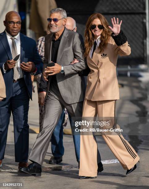 George Clooney and Julia Roberts are seen at "Jimmy Kimmel Live" on October 13, 2022 in Los Angeles, California.