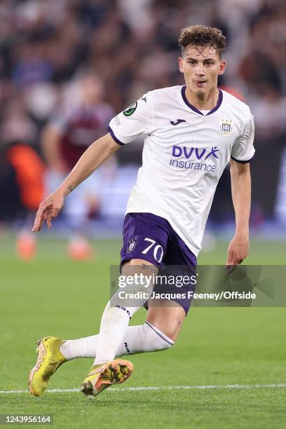 Sebastiano Esposito of Anderlecht during the UEFA Europa Conference League group B match between West Ham United and RSC Anderlecht at London Stadium...