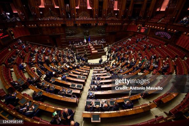 General view of Italian Chamber of Deputies during the second session of the Italian Republic's XIX Legislature, on October 14, 2022 in Rome, Italy....