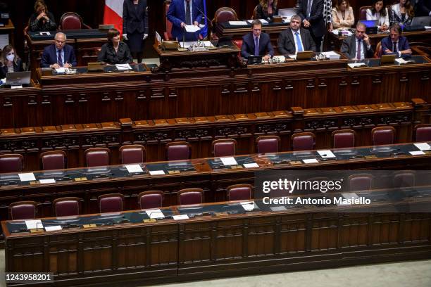 General view of Italian Chamber of Deputies during the second session of the Italian Republic's XIX Legislature, on October 14, 2022 in Rome, Italy....