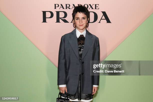 Emma Watson attends the Prada Paradoxe fragrance launch party on October 13, 2022 in London, England.