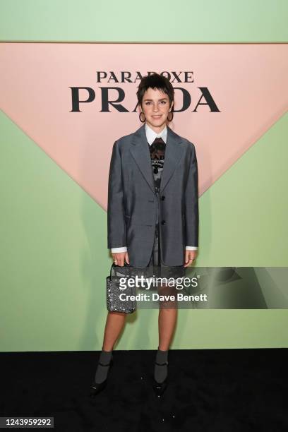 Emma Watson attends the Prada Paradoxe fragrance launch party on October 13, 2022 in London, England.
