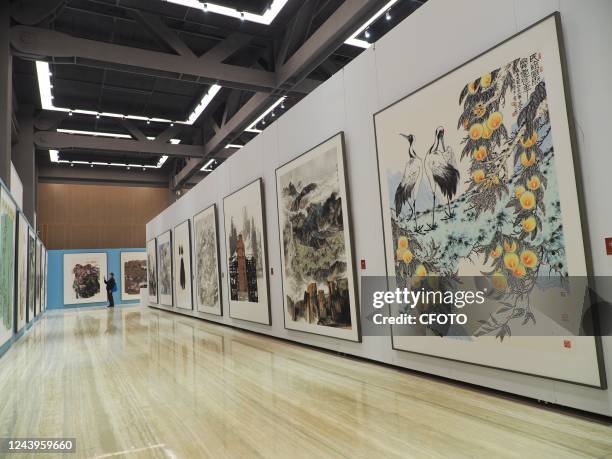 Visitors visit the Art exhibition "Towards Rejuvenation -- The 20th National Congress of the Communist Party of China held by the National Academy of...