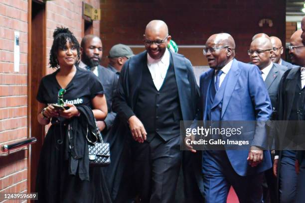 Duduzile Zuma, ADV Dali Mpofu and Jacob Zuma at Pietermaritzburg High Court on October 10, 2022 in Pietermaritzburg, South Africa. Former President...