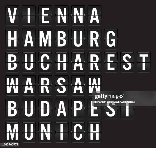Name Of European Cities On Airport Flip Board201 Converted01eps, Foto de stock