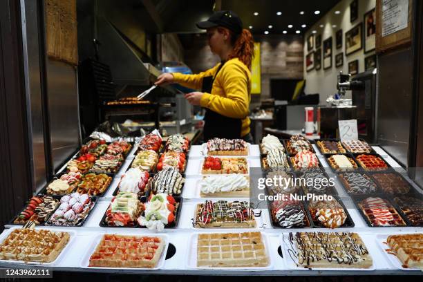 Waffles are seen in Brussels, Belgium on October 11, 2022.