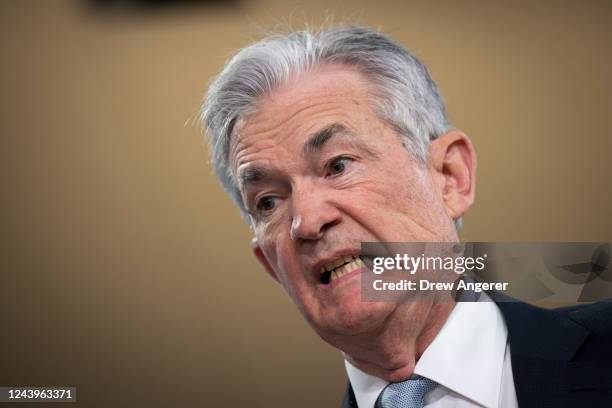 Chair of the U.S. Federal Reserve Jerome Powell attends a meeting of the IMFC at the IMF and World Bank Annual Meetings at IMF headquarters, October...