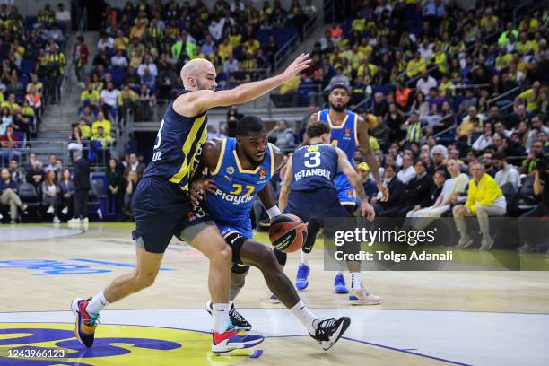 Nick Calathes, #33 of Fenerbahce Beko Istanbul in action with Alex Poythress, #22 of Maccabi Playtika Tel Aviv during the 2022/2023 Turkish Airlines...