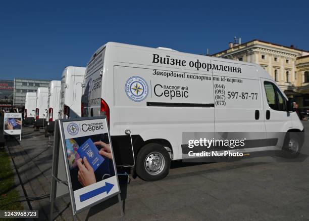 View of new vans transformed into the mobile passport offices in Krakow. Mobile passport points for Ukrainian citizens in Poland have been operating...