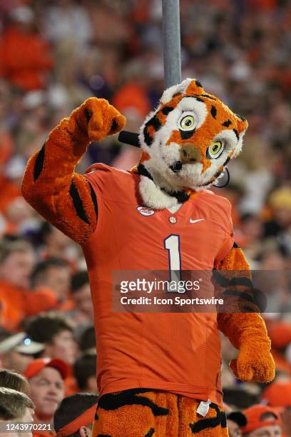 The Clemson mascot The Tiger during a college football game between the N.C. State Wolfpack and the Clemson Tigers on October 1, 2022 at Clemson...