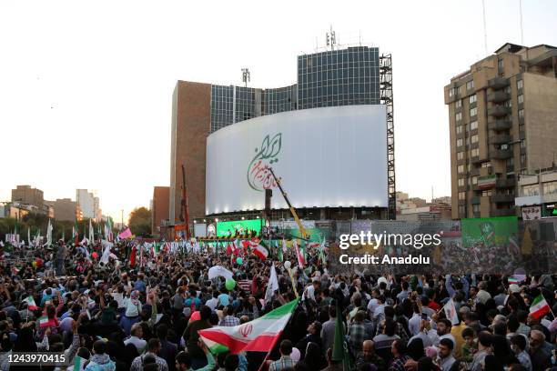 General view of the new billboard after being removed on Veliasr Square as the billboard, which includes a montage of pictures featuring successful...