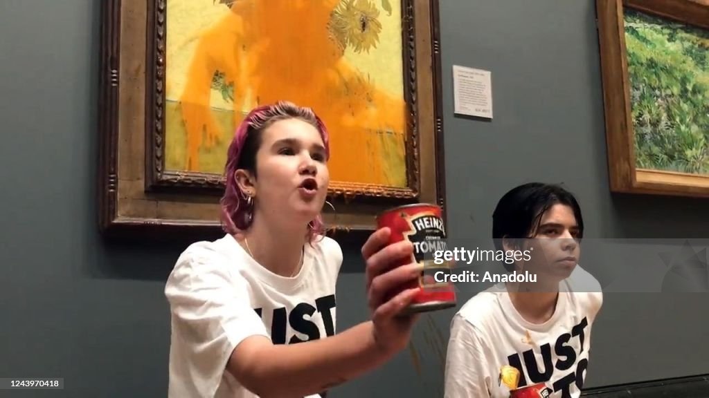 Climate protesters demonstrate at the National Gallery in London