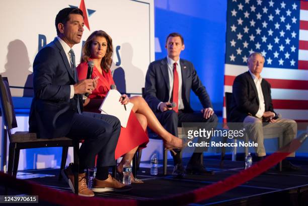 Former Department of Homeland Security acting secretary Chad Wolf speaks as Polaris National Security Founder Morgan Ortagus, Republican candidate...