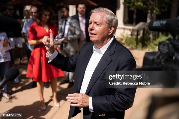 Sen. Lindsey Graham speaks to media after a panel discussion in part with the America the Great tour hosted by Heritage Action for America at the...